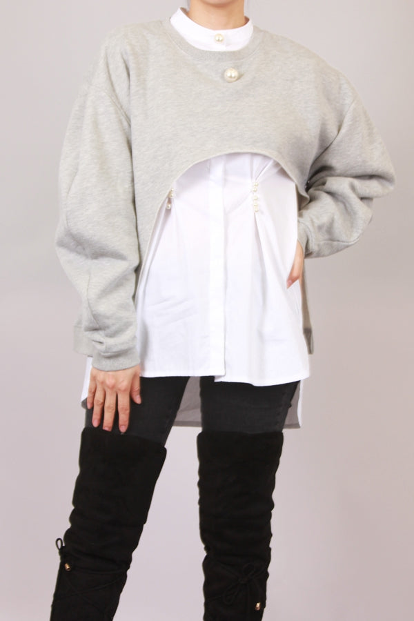 Asymmetrical Sweatshirt w/Pearl Detail