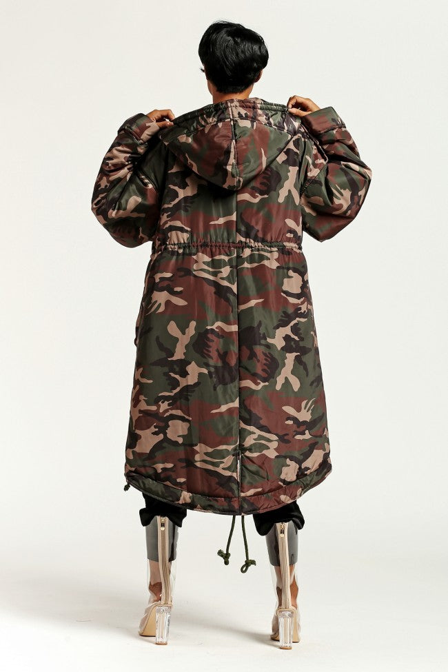 Oversized Camo Hooded Coat